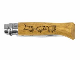 Couteau Opinel 8 pliant Inox hêtre motif sanglier