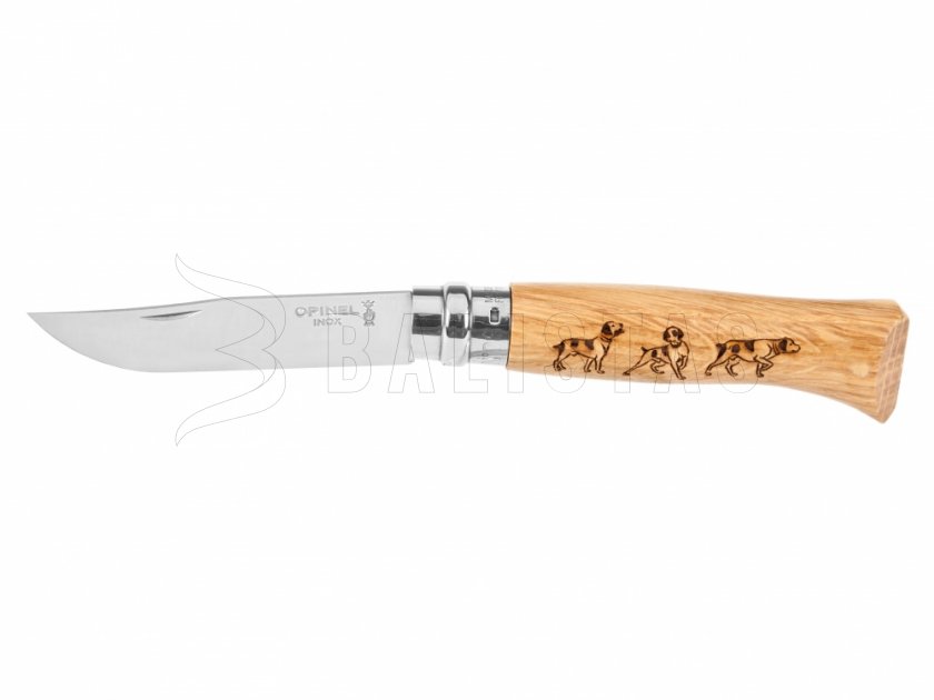 Couteau Opinel 8 pliant Inox hêtre motif chien