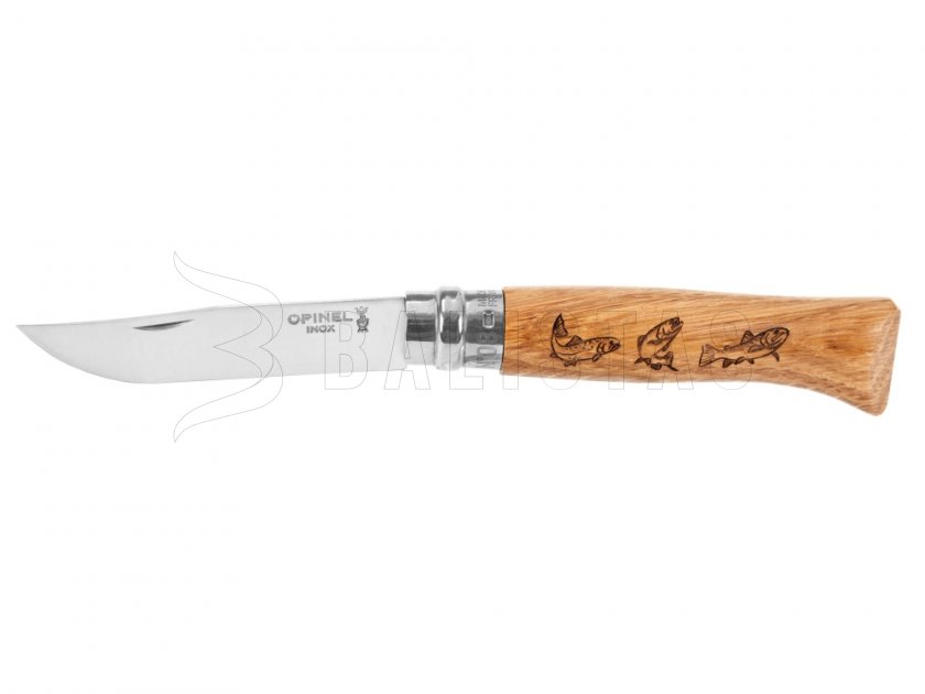 Couteau Opinel 8 pliant Inox hêtre motif poissons