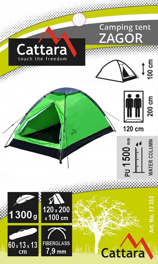 Tente ZAGOR pour 2 personnes 200x120x100 cm PU1500mm