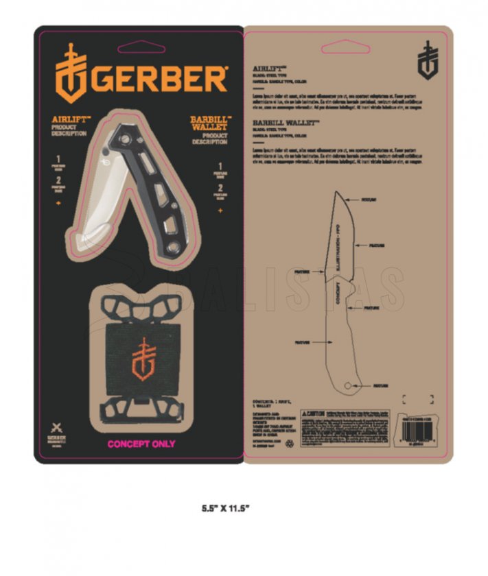 Set Gerber Mes Airlift Black + Portemonnee Barbill Wallet Black