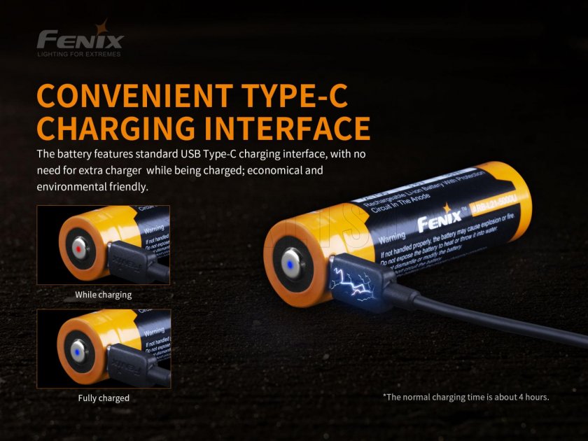 Oplaadbare batterij Fenix 21700 5000 mAh met USB-C (Li-Ion)