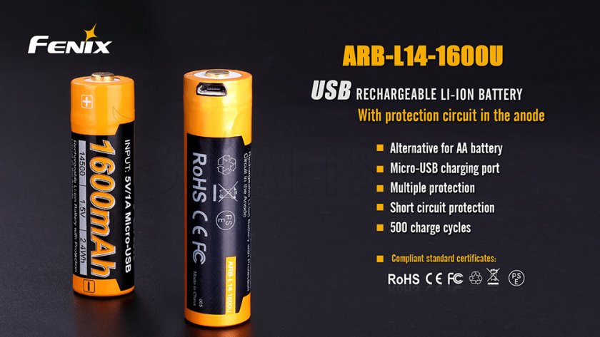 Oplaadbare USB AA batterij Fenix ARB-L14-1600U