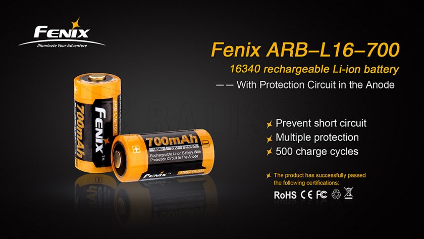 Batterie rechargeable Fenix RCR123A/16340 (Li-Ion)