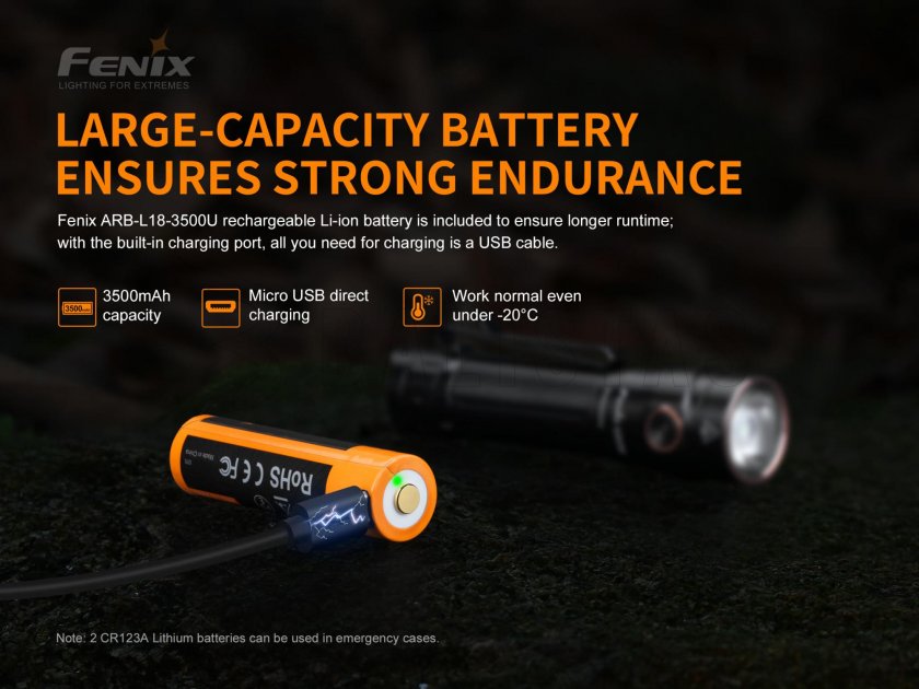 Zaklamp Fenix LD30 + USB-accu 3500 mAh