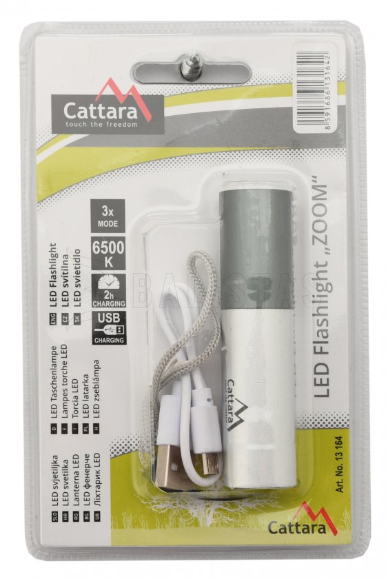 Lampe de poche LED Cattara 120lm ZOOM rechargeable SILVER