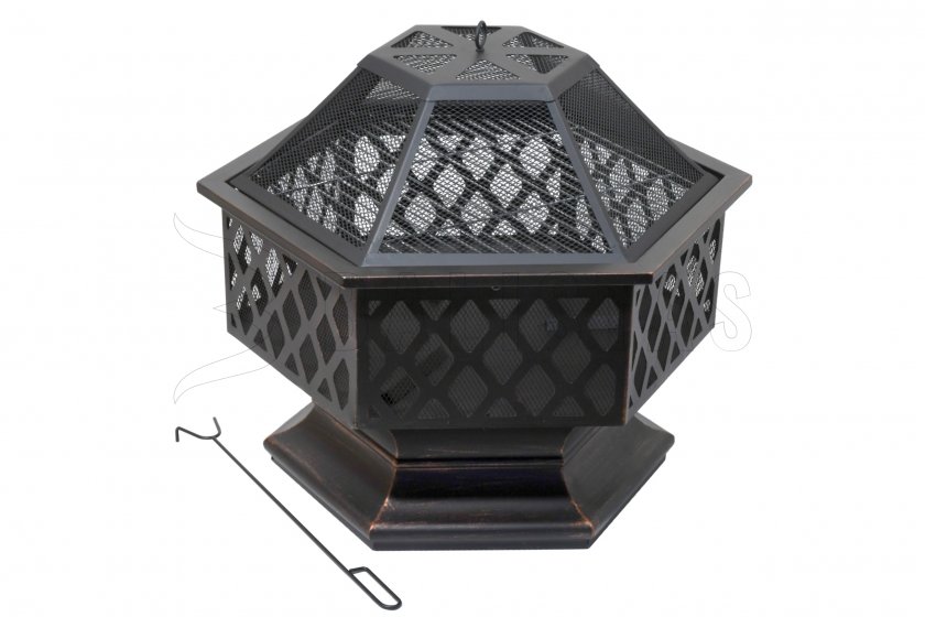 Brasero HEXAGON patine cuivre avec couvercle