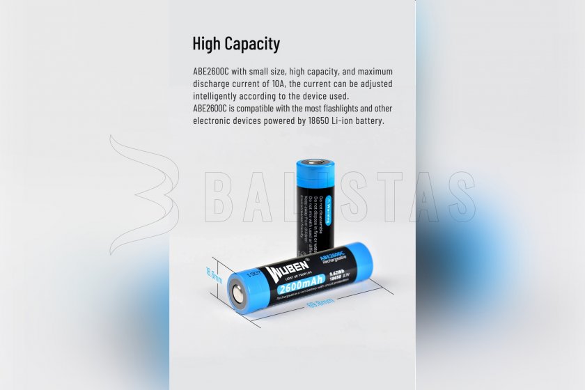 Batterij Wuben 2600B/18650 Li-Ion 2600mAh