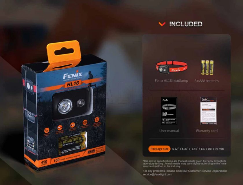 Hoofdlamp met diode Fenix HL16 zwart