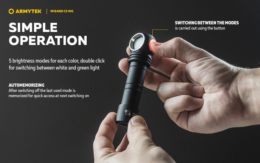Hoofdlamp Armytek Wizard C2 WG Warm en groen licht