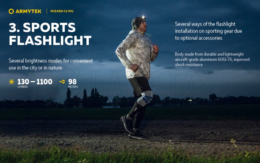 Lampe frontale Armytek Wizard C2 WG Lumière froide et verte