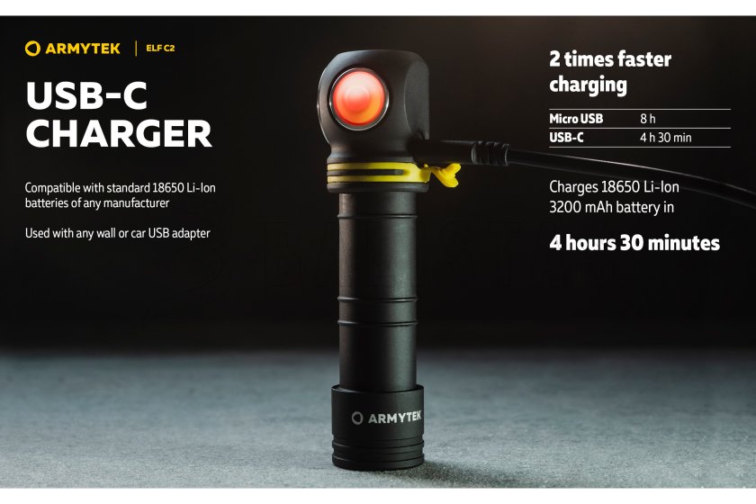 Multifunctionele zaklamp Armytek Elf C2 USB-C wit licht