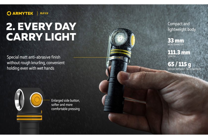 Multifunctionele zaklamp Armytek Elf C2 USB-C wit licht