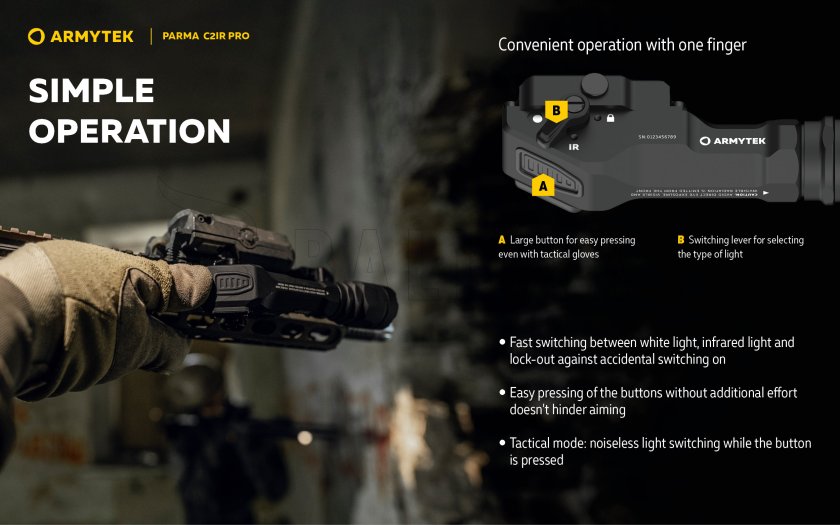 Tactische zaklamp Armytek Parma C2IR Pro Koud / Infrarood licht