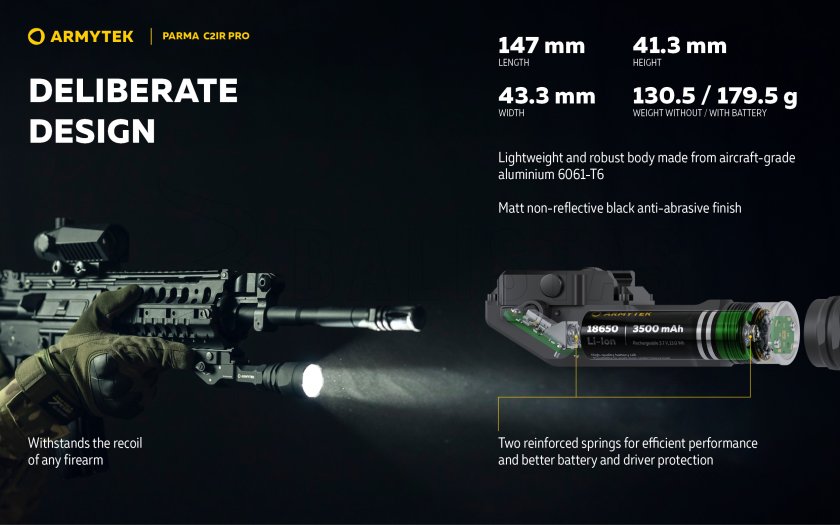 Tactische zaklamp Armytek Parma C2IR Pro Koud / Infrarood licht