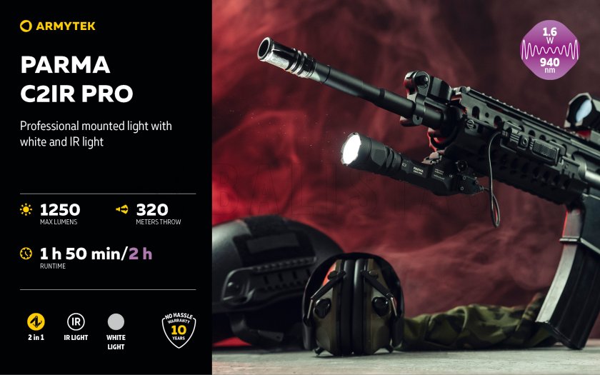 Tactische zaklamp Armytek Parma C2IR Pro Koud / Infrarood licht