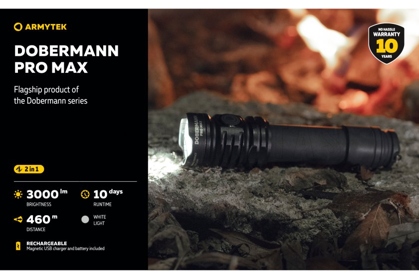 Zaklamp Armytek Dobermann PRO MAX wit licht