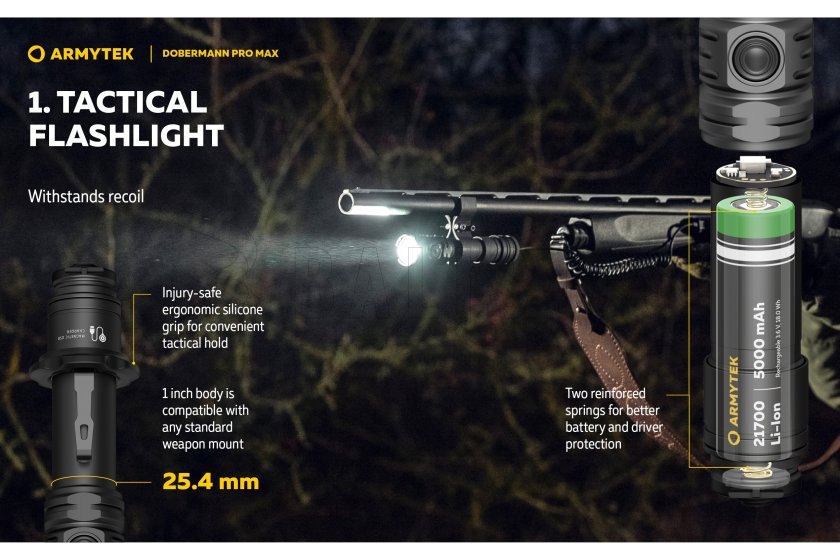 Zaklamp Armytek Dobermann PRO MAX wit licht