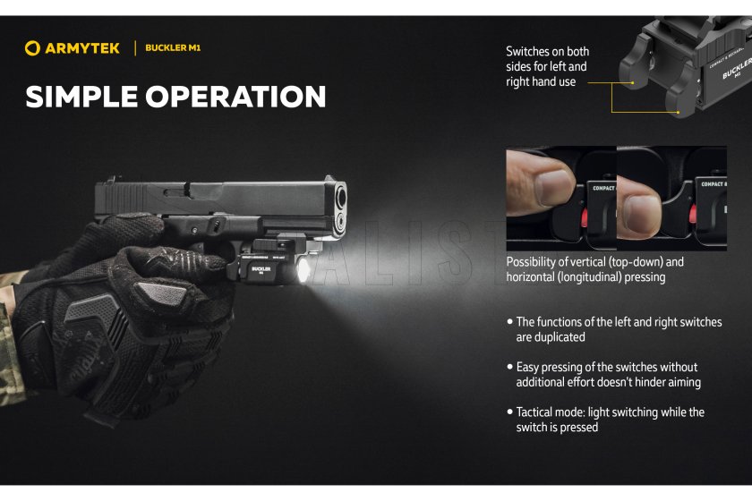Tactische zaklamp Armytek Buckler M1 koud licht