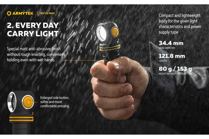 Multifunctionele zaklamp Armytek Elf C2 MAX USB-C wit licht