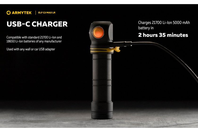 Lampe multifonction Armytek Elf C2 MAX LR USB-C lumière blanche