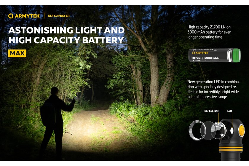 Lampe multifonction Armytek Elf C2 MAX LR USB-C lumière blanche