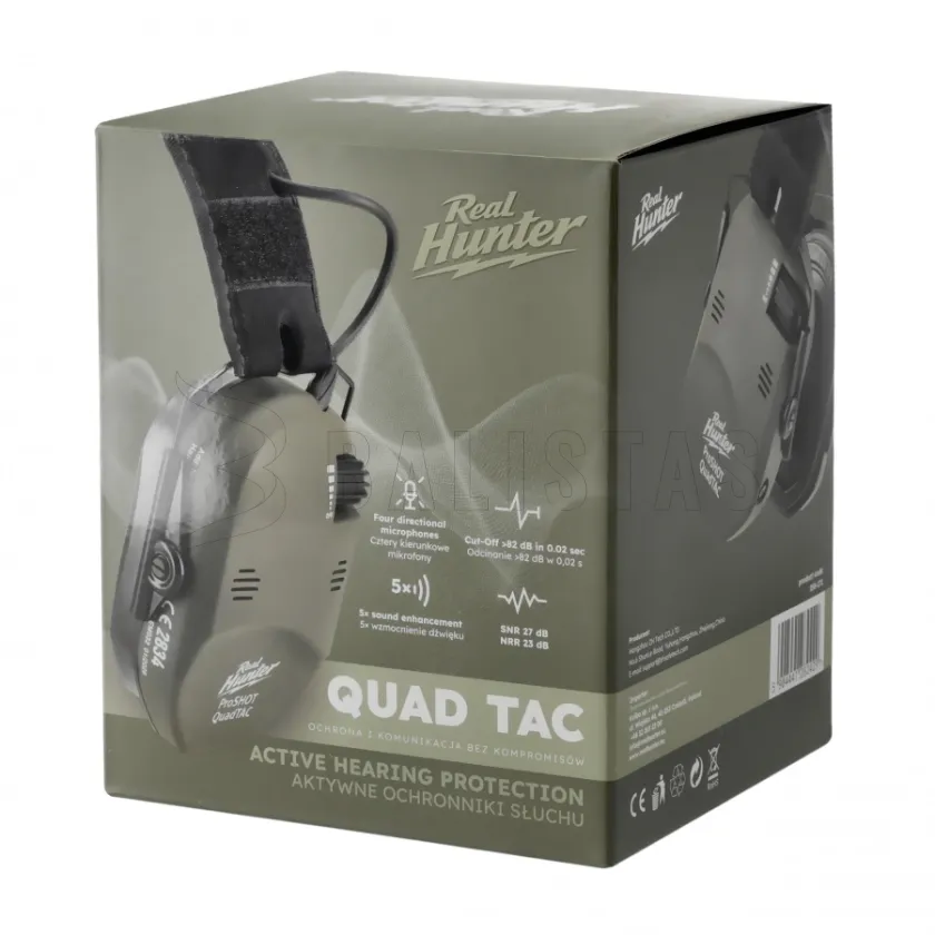Casque antibruit électronique de tir RealHunter Active ProSHOT QuadTAC olive 9