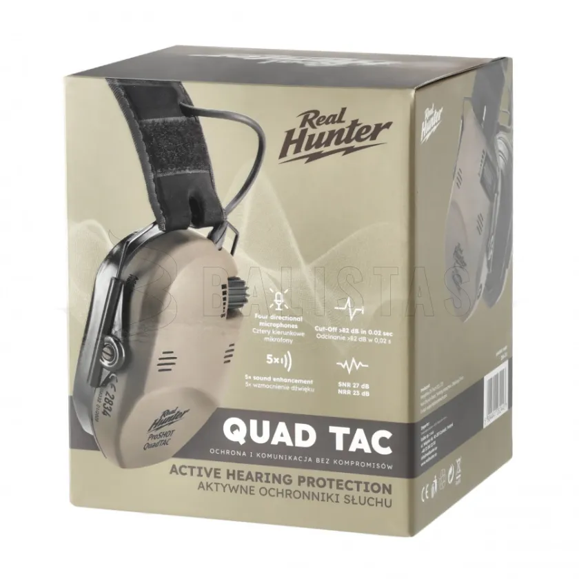Actieve schietgehoorbescherming RealHunter Active ProSHOT QuadTAC FDE 9